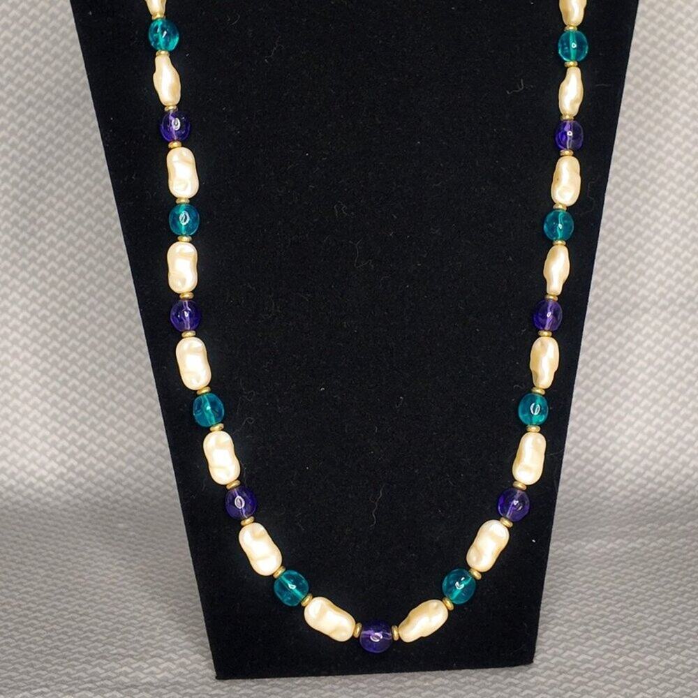 TRIFARI TM Vintage Faux Baroque Pearl Necklace with Turquoise & Purple Beads - Picture 1 of 10